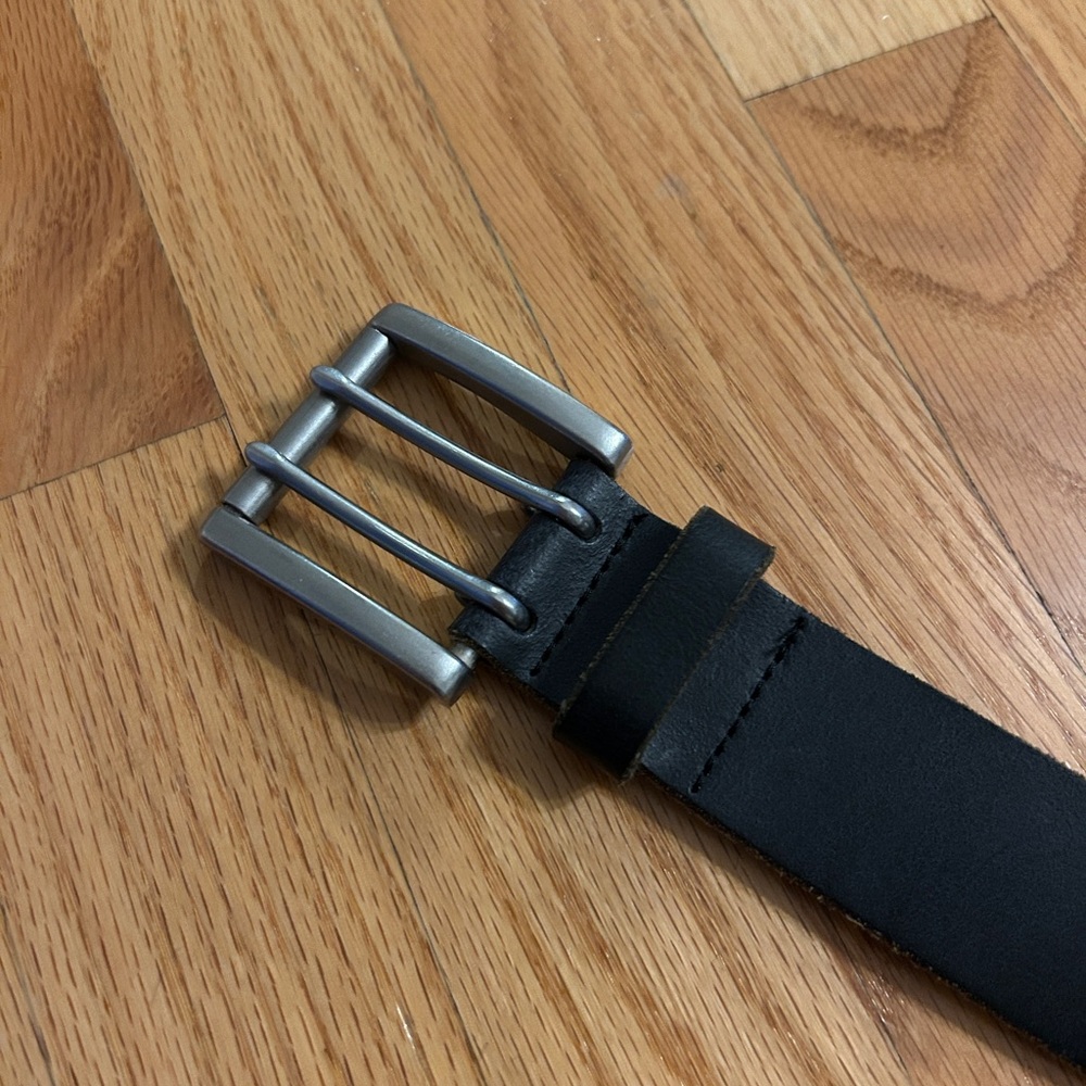 Black Leather Belt with Silver Buckle
